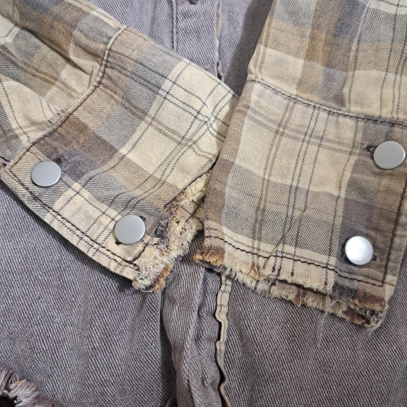 POL Oversized Plaid Sleeve Raw Edge Shirt Jacket Womens Size Large‎ - Picture 11 of 13